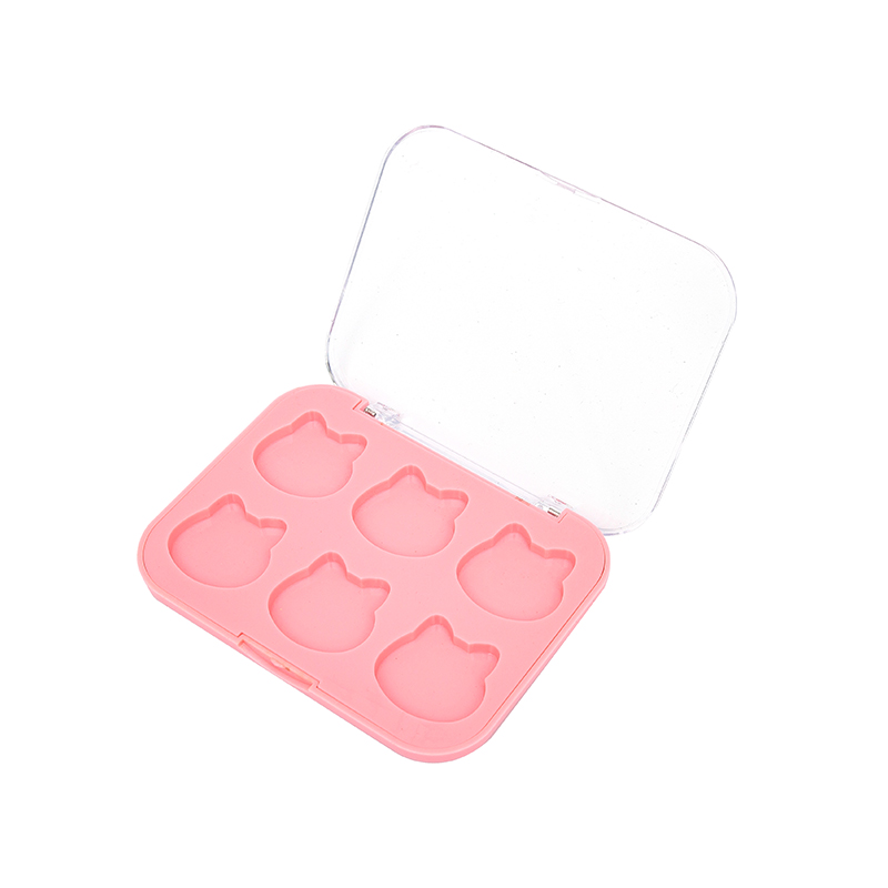 2307 Cat Head-Pink Square 6 Grid Eyeshadow Case