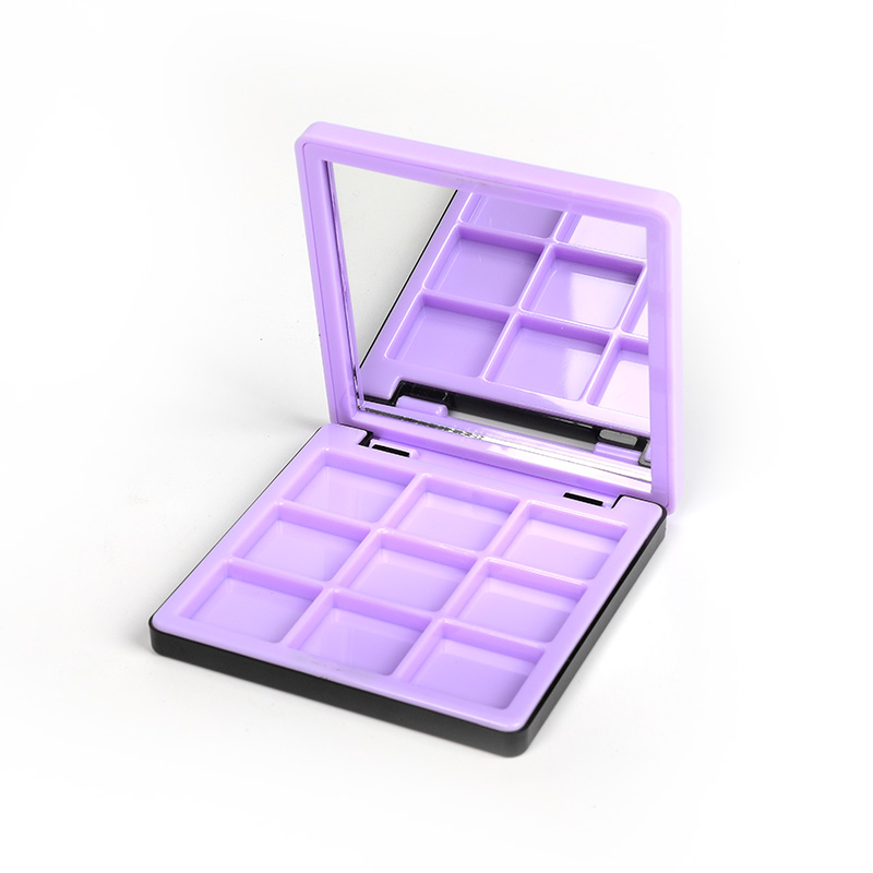 Purple Square 9 Grids Eyeshadow Case with Mirror