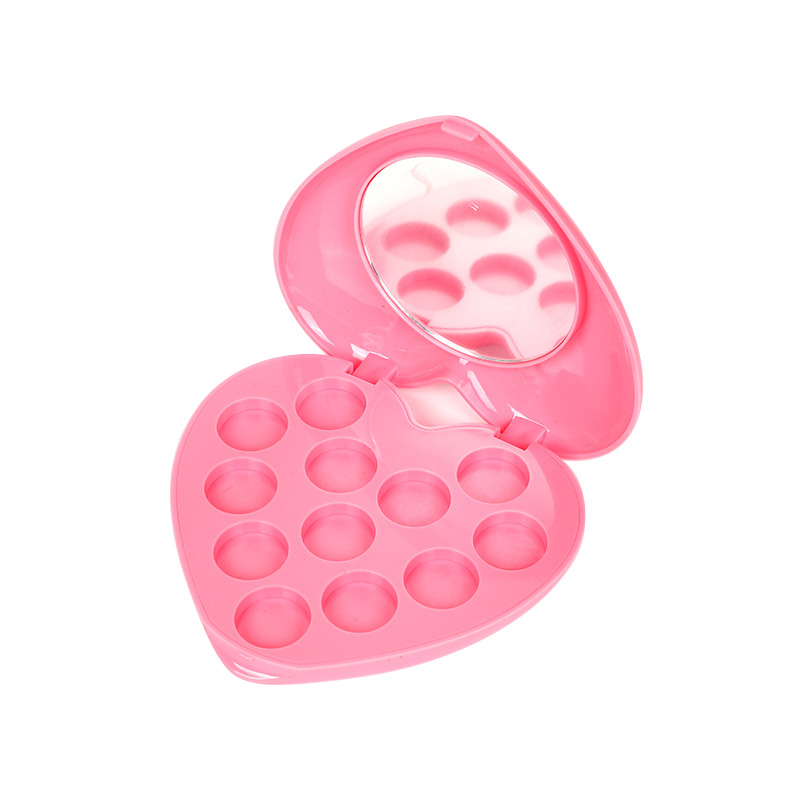 2003-12 (Mirror Version) Fluorescent Pink Heart-shaped 12 Grids Eyeshadow Case