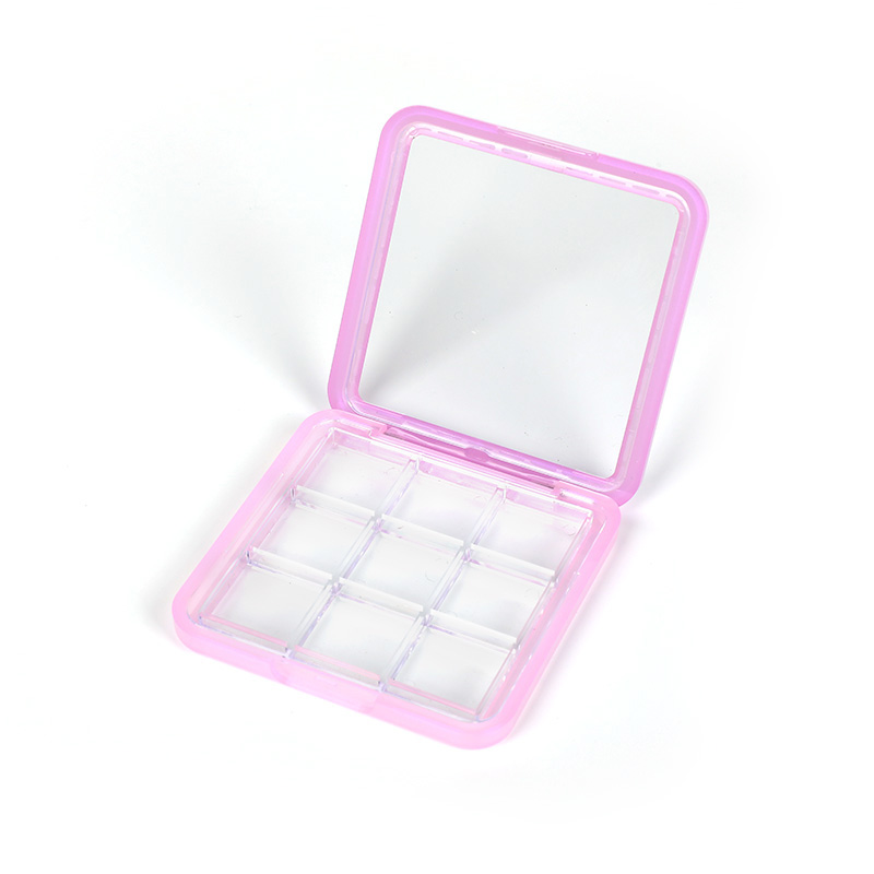 2314-9 Transparent Pink Frame Square 9 Grids Eyeshadow Case