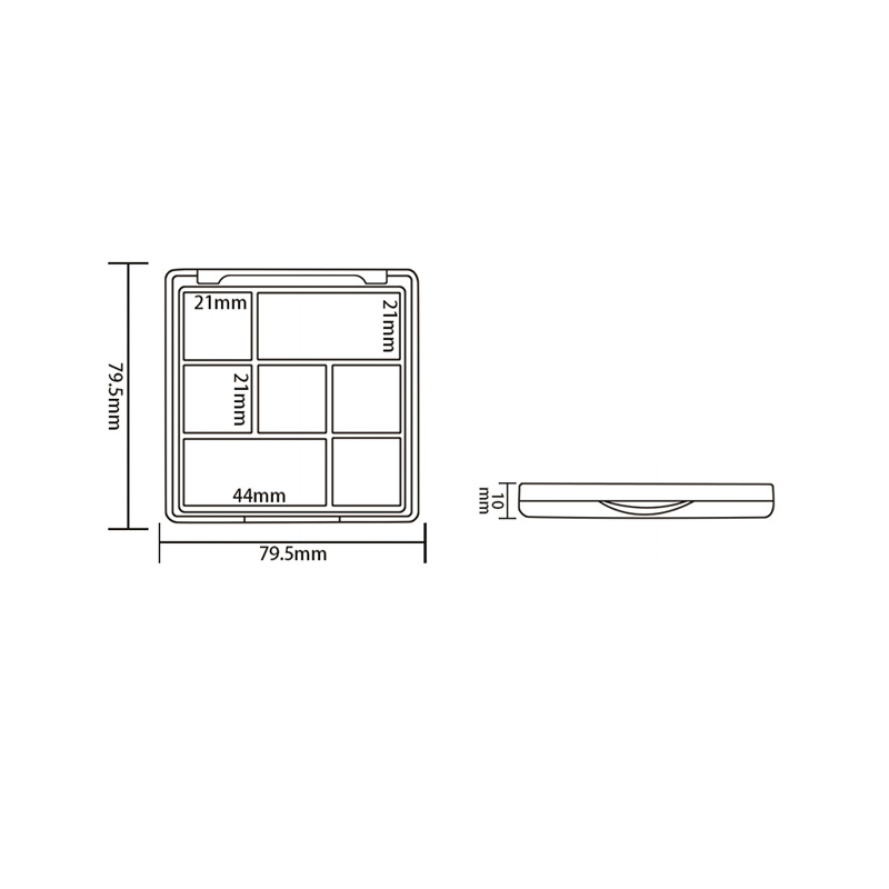 405-8+4 Black Square 8+4 Grids Eyeshadow Case